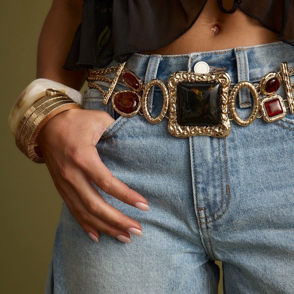 12th Tribe Soleil Statement Stone Gold Chain Belt Size O/SO/S - Picture 2 of 3